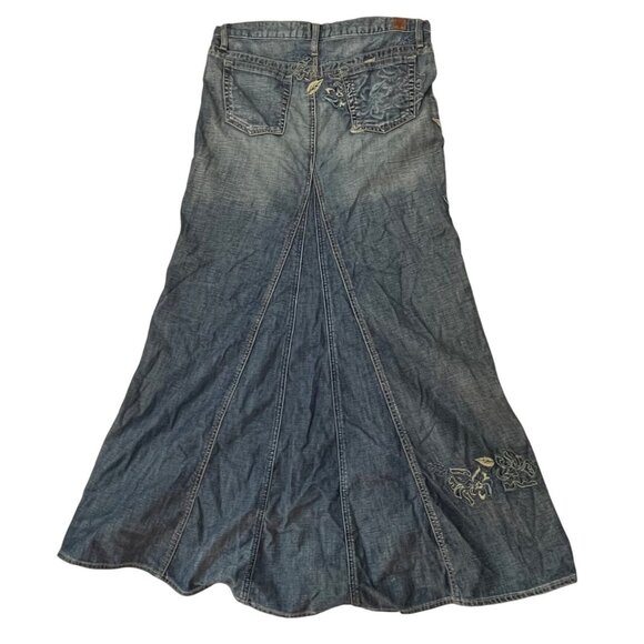 Vintage Guess Denim Maxi Skirt Size 28 Embroidery Floral Pockets Y2K Western - Picture 1 of 14